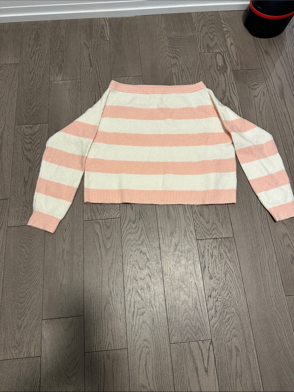 Alice + Olivia Pastel Pink and Cream Off-the-Shoulder Stripe Sweater